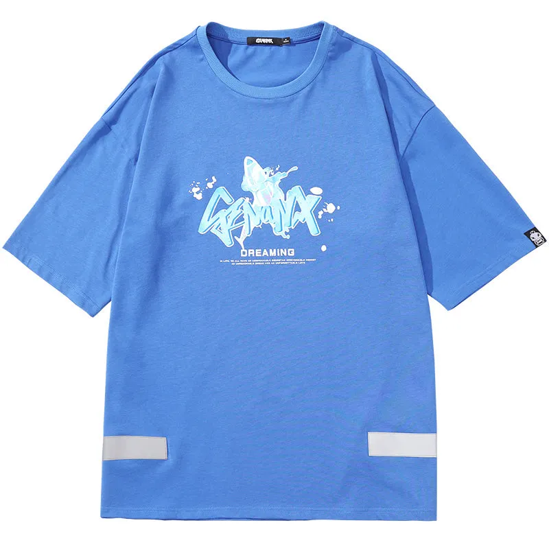 Graffiti Airplane Letter Splash Ink Print T-Shirt With Reflective Hem