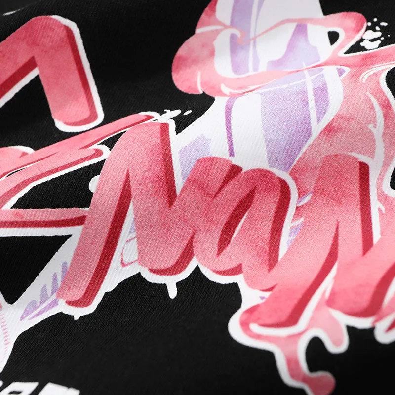Graffiti Airplane Letter Splash Ink Print T-Shirt With Reflective Hem