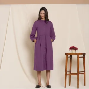 Grape Wine Warm Cotton Flannel Peter Pan Midi Dress