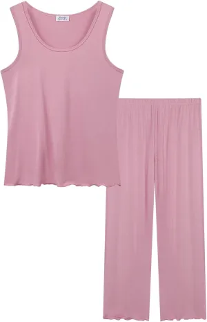 Joyaria Womens Bamboo Viscose Pajama Sets Tank Top Pjs Ultra Soft Sleepwear S-XXL