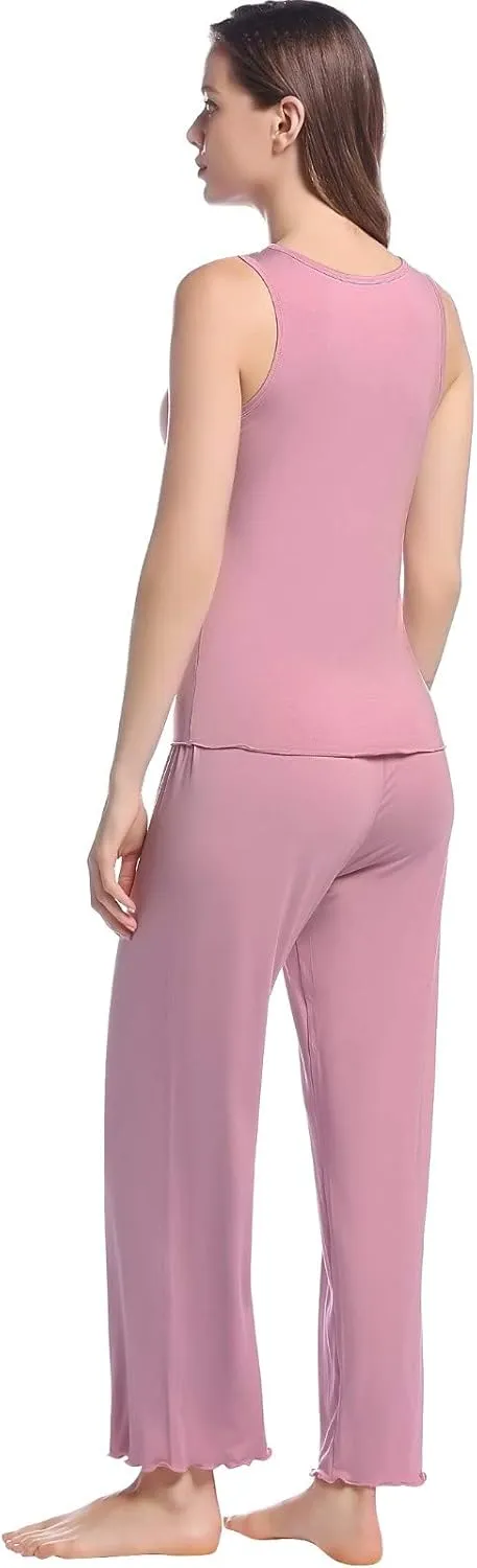 Joyaria Womens Bamboo Viscose Pajama Sets Tank Top Pjs Ultra Soft Sleepwear S-XXL
