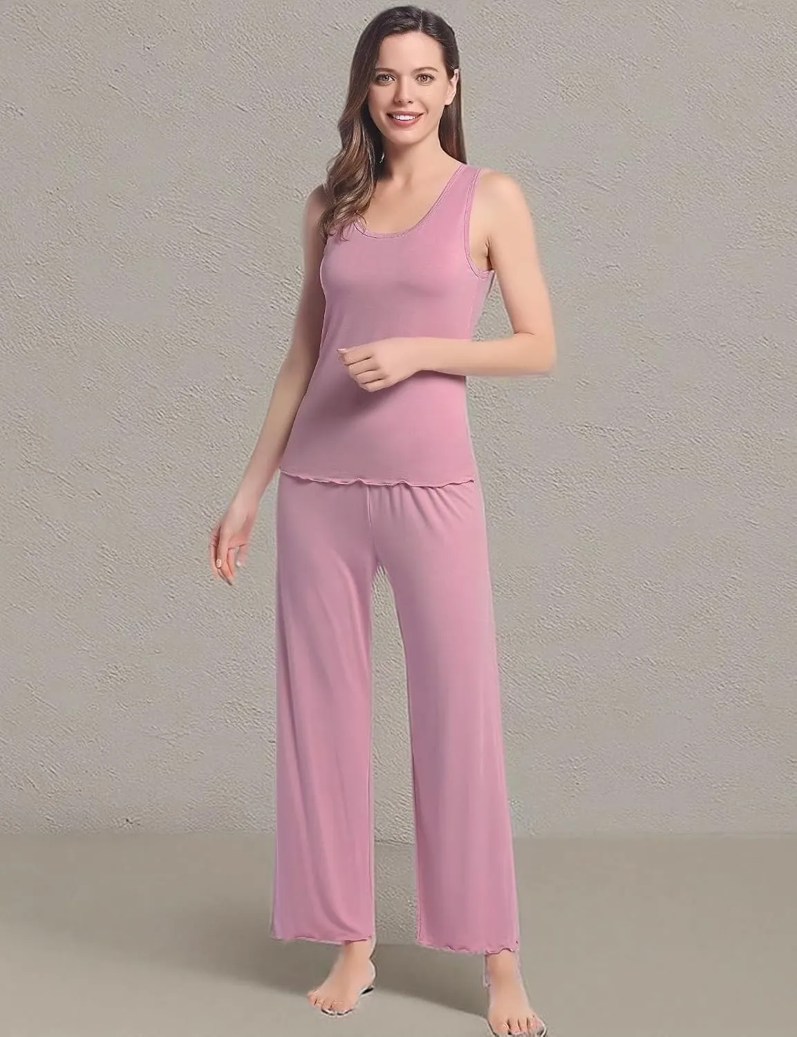 Joyaria Womens Bamboo Viscose Pajama Sets Tank Top Pjs Ultra Soft Sleepwear S-XXL
