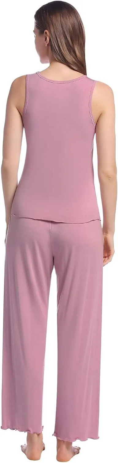 Joyaria Womens Bamboo Viscose Pajama Sets Tank Top Pjs Ultra Soft Sleepwear S-XXL