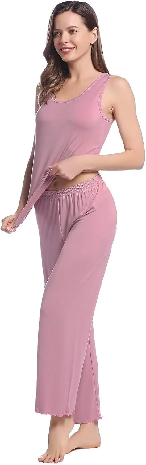 Joyaria Womens Bamboo Viscose Pajama Sets Tank Top Pjs Ultra Soft Sleepwear S-XXL