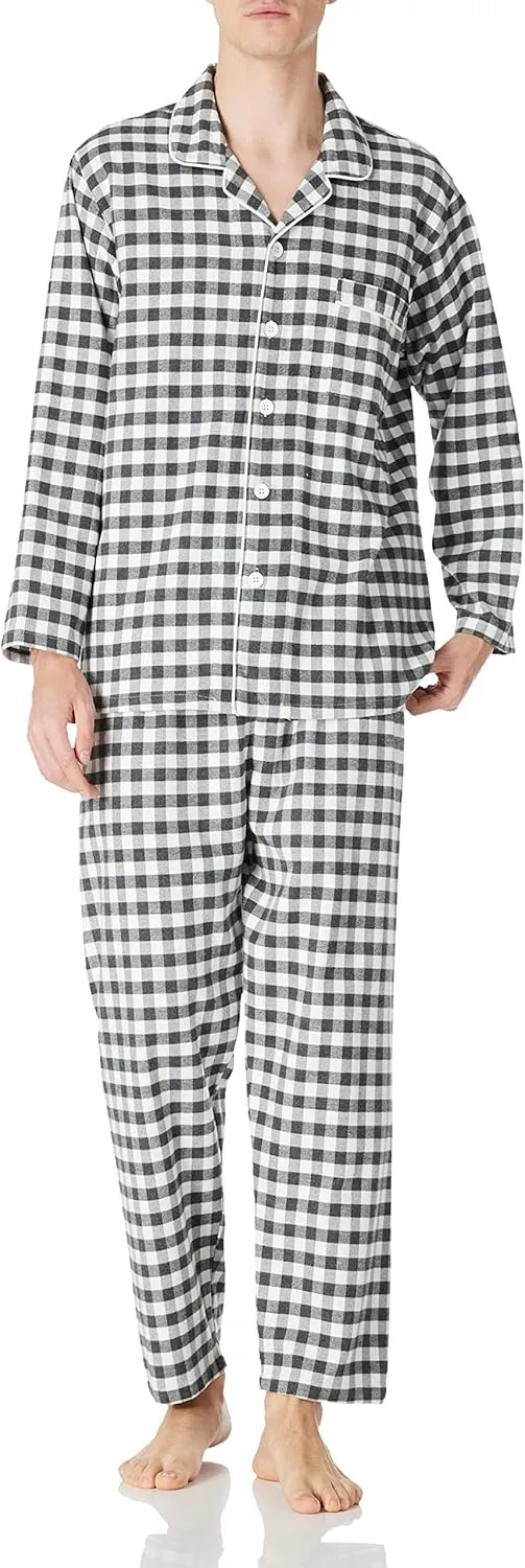 JSTEX Fannel Pajamas for Men 100% Cotton Pajama Set Long Sleeve Button Down Men's Sleepwear Soft Mens Pjs Set