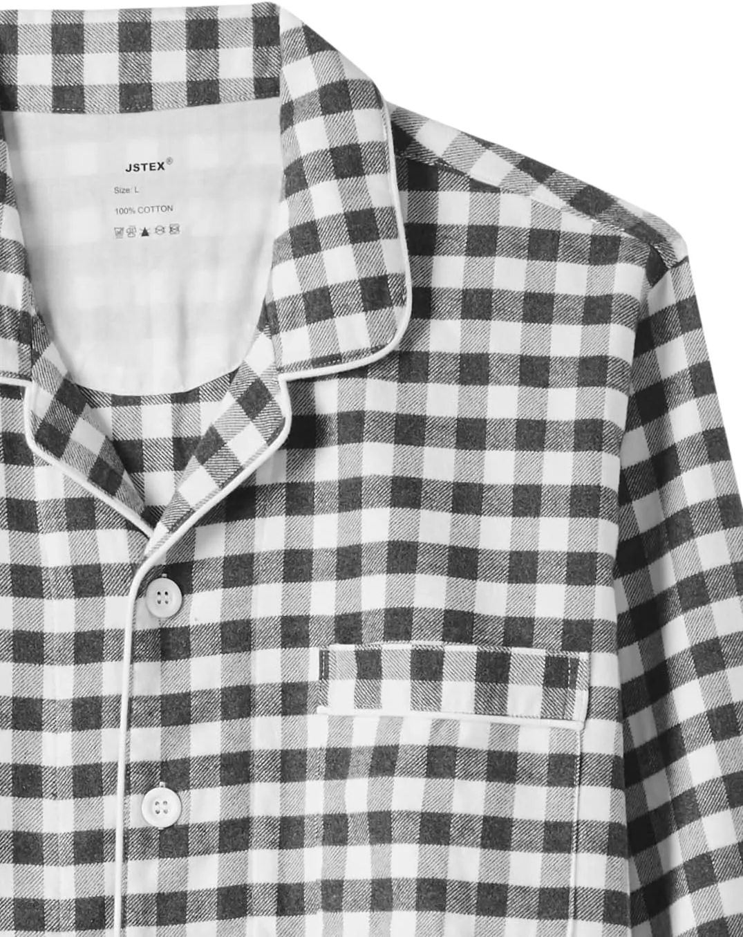JSTEX Fannel Pajamas for Men 100% Cotton Pajama Set Long Sleeve Button Down Men's Sleepwear Soft Mens Pjs Set