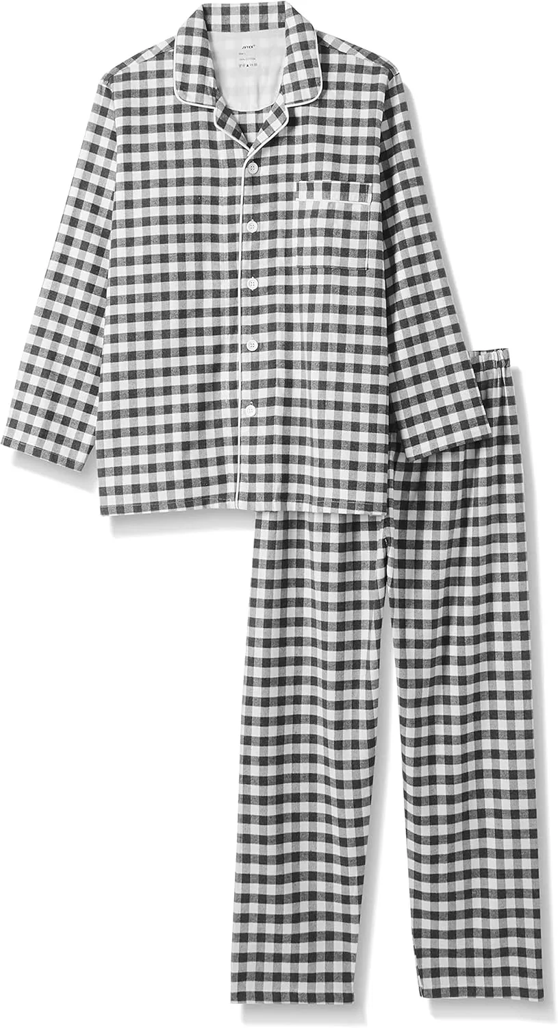 JSTEX Fannel Pajamas for Men 100% Cotton Pajama Set Long Sleeve Button Down Men's Sleepwear Soft Mens Pjs Set