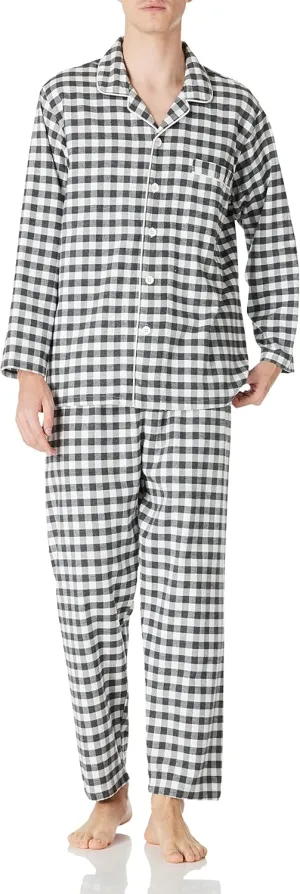 JSTEX Fannel Pajamas for Men 100% Cotton Pajama Set Long Sleeve Button Down Men's Sleepwear Soft Mens Pjs Set