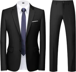 KUDORO Mens Suits Slim Fit 2 Piece Formal Two Button Single Breasted Tuxedo for Men Wedding Casual Business Jacket Pants