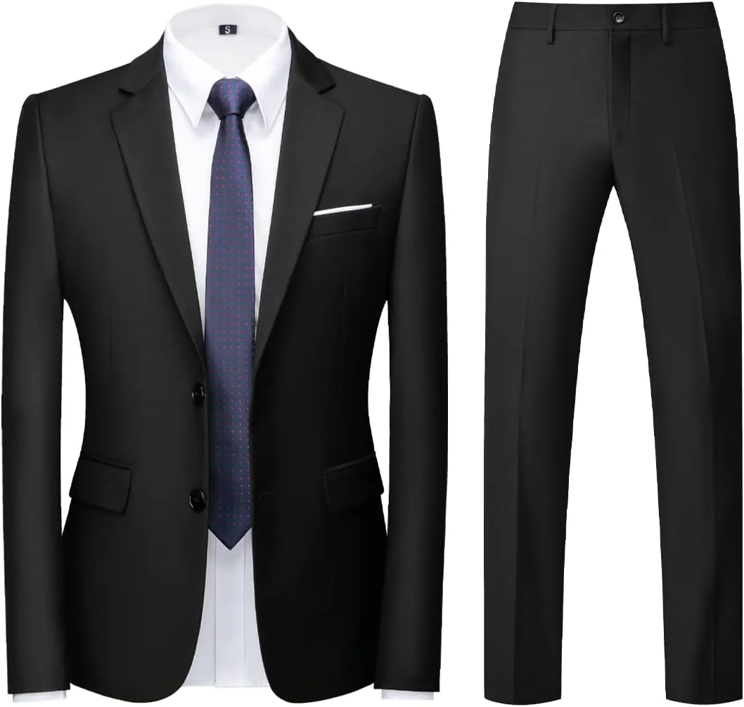 KUDORO Mens Suits Slim Fit 2 Piece Formal Two Button Single Breasted Tuxedo for Men Wedding Casual Business Jacket Pants