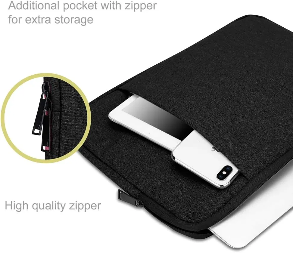 Laptop Bag 13.3" in Black  Notebook Computer Cover Made of Fabric with Velvet Lining, Compartment and Anti-Scratch Zipper  Protection Sleeve Case