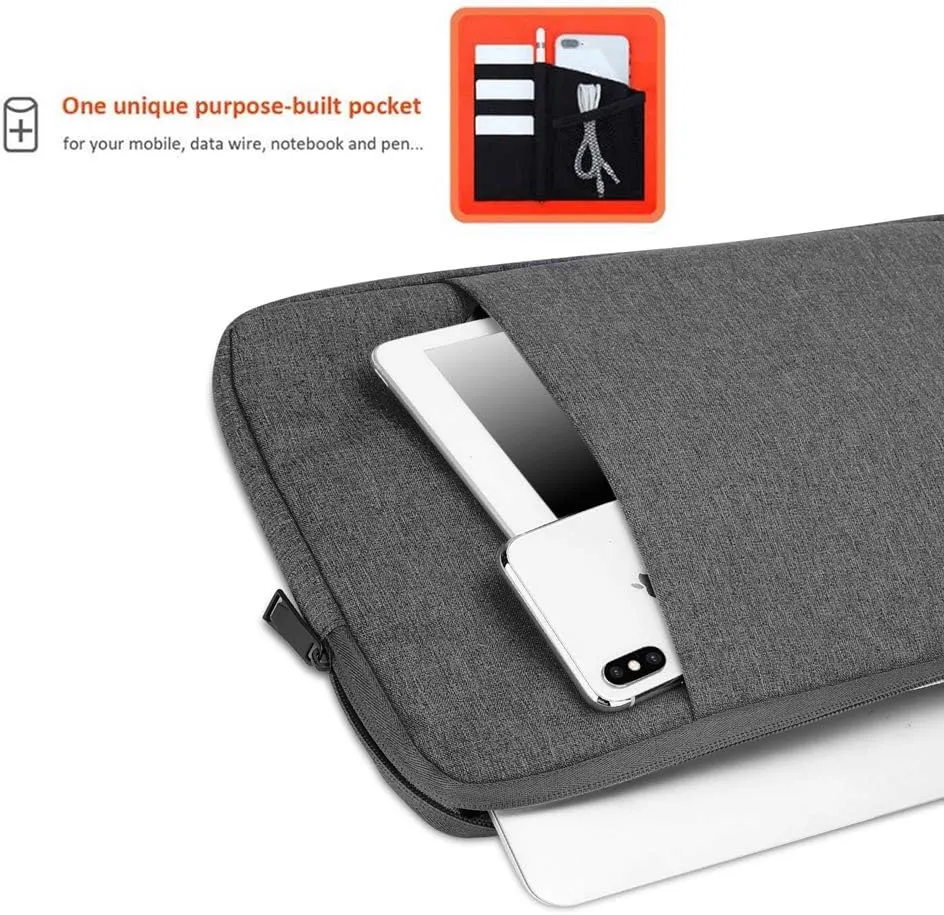 Laptop Bag 13.3" in Dark Grey  Notebook Computer Cover Made of Fabric with Velvet Lining, Compartment and Anti-Scratch Zipper  Protection Sleeve Case