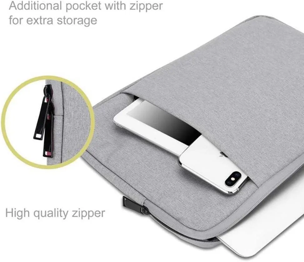 Laptop Bag 13.3" in Grey  Notebook Computer Cover Made of Fabric with Velvet Lining, Compartment and Anti-Scratch Zipper  Protection Sleeve Case