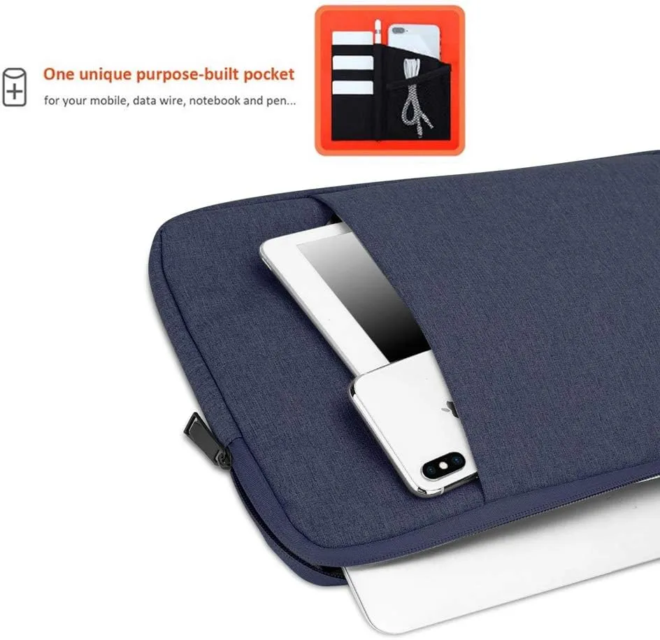 Laptop Bag 14" in Dark Blue  Notebook Computer Cover Made of Fabric with Velvet Lining, Compartment and Anti-Scratch Zipper  Protection Sleeve Case