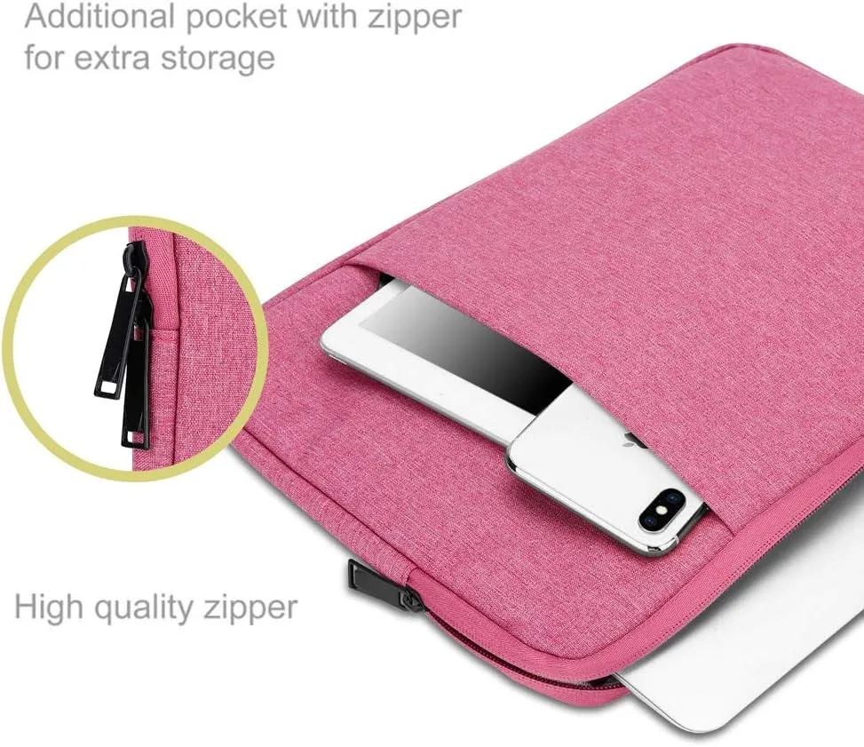 Laptop Bag 14" in Pink  Notebook Computer Cover Made of Fabric with Velvet Lining, Compartment and Anti-Scratch Zipper  Protection Sleeve Case