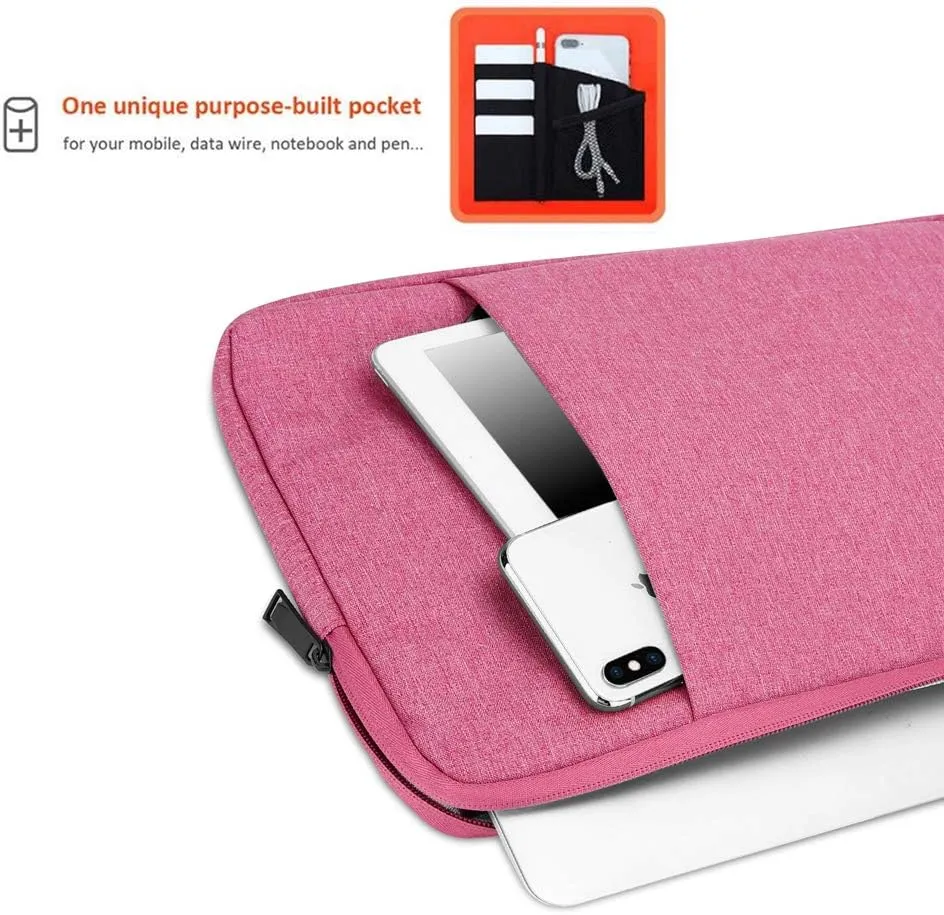 Laptop Bag 14" in Pink  Notebook Computer Cover Made of Fabric with Velvet Lining, Compartment and Anti-Scratch Zipper  Protection Sleeve Case