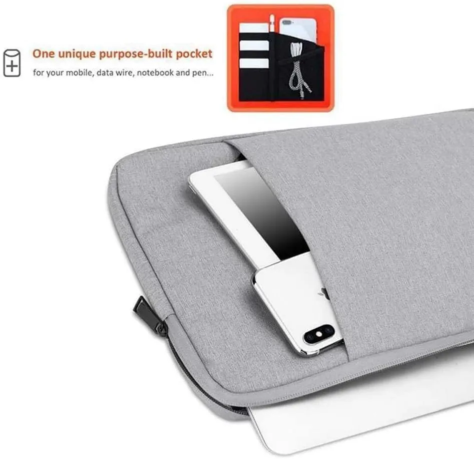 Laptop Bag 15.6'' in Grey  Notebook Computer Cover Made of Fabric with Velvet Lining, Compartment and Anti-Scratch Zipper  Protection Sleeve Case