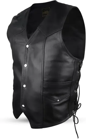 Leather Biker Vest for Men & women with Perfect Fit, Side Laces & Snaps, Inner Anti-Theft Pocket, Outer Storage Pocket