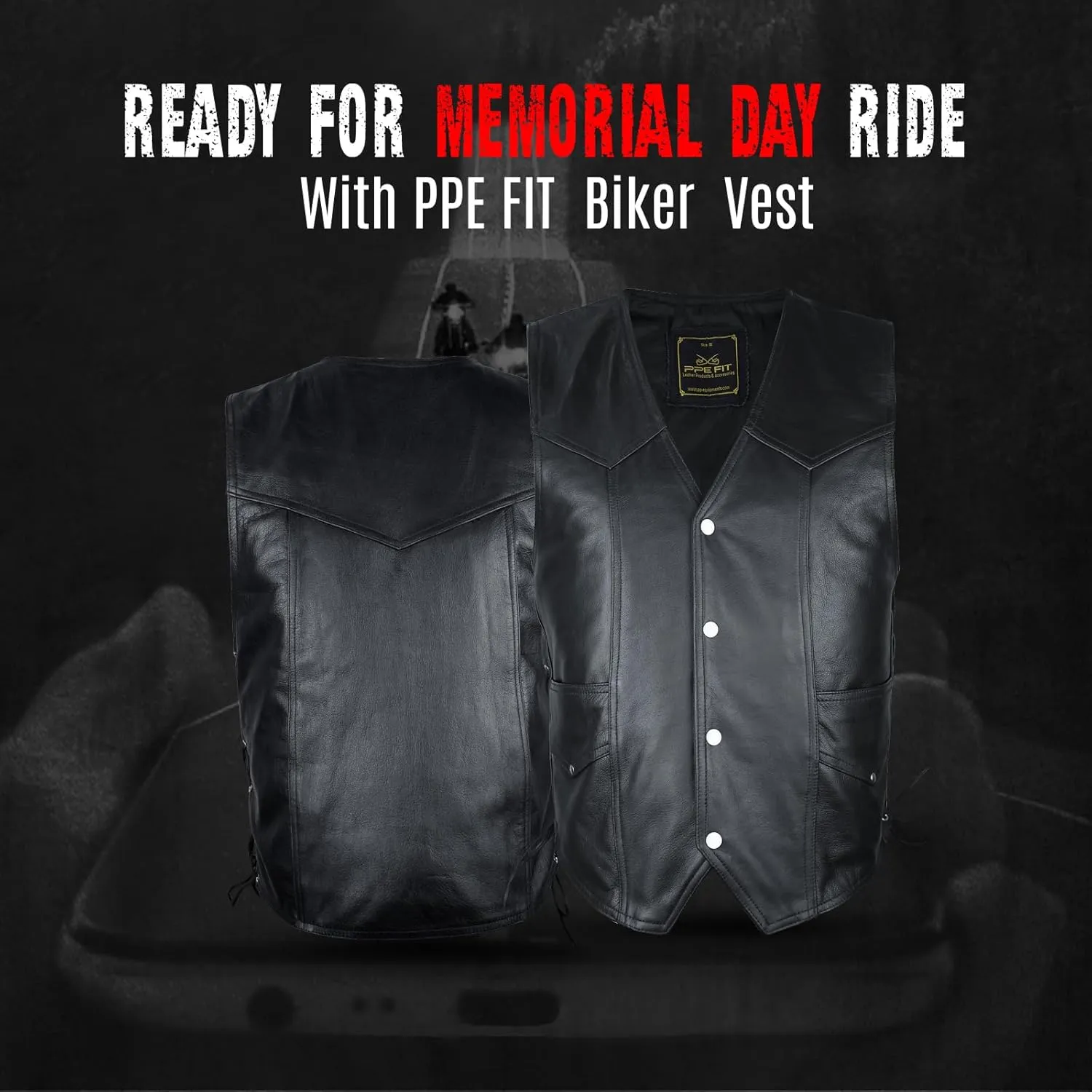 Leather Biker Vest for Men & women with Perfect Fit, Side Laces & Snaps, Inner Anti-Theft Pocket, Outer Storage Pocket