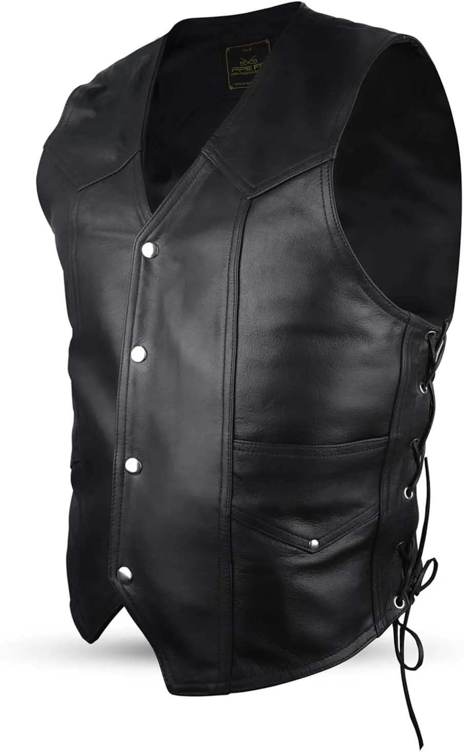 Leather Biker Vest for Men & women with Perfect Fit, Side Laces & Snaps, Inner Anti-Theft Pocket, Outer Storage Pocket