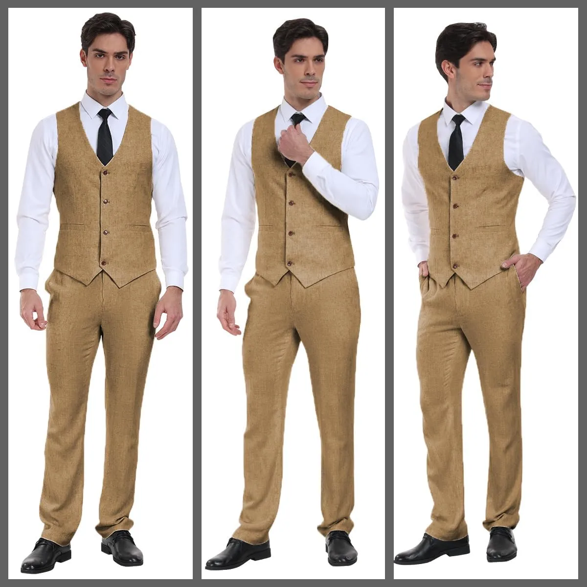 Linen Beach Wedding Suits Men's Slim Fit 2 Piece Groom Suit Prom Party Dress Tuxedos Vest Pants Suit Set