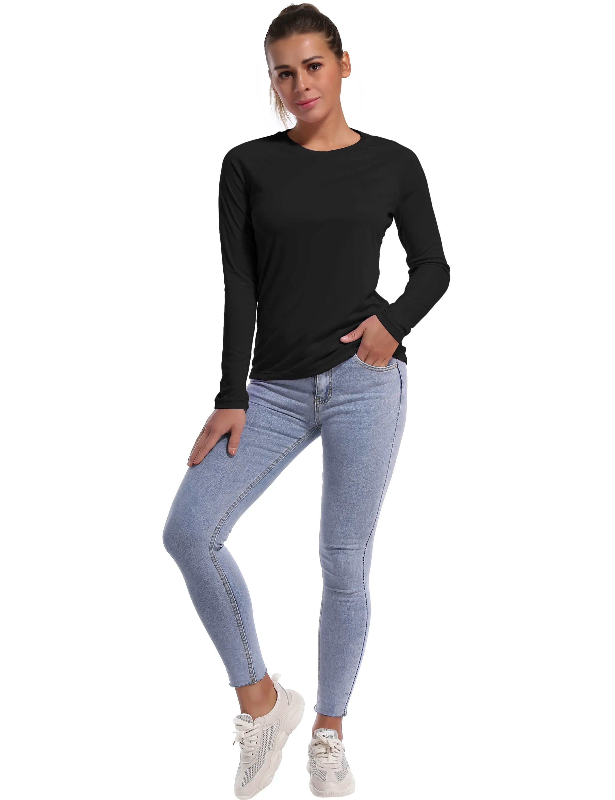 Long Sleeve Athletic Shirts black_Plus Size
