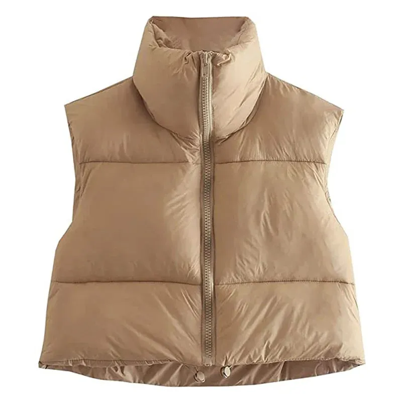 LVSANW Women Winter Warm Crop Waistcoat Sleeveless Stand Collar Double Sided Lightweight Puffer Vest 2025 Streetwear