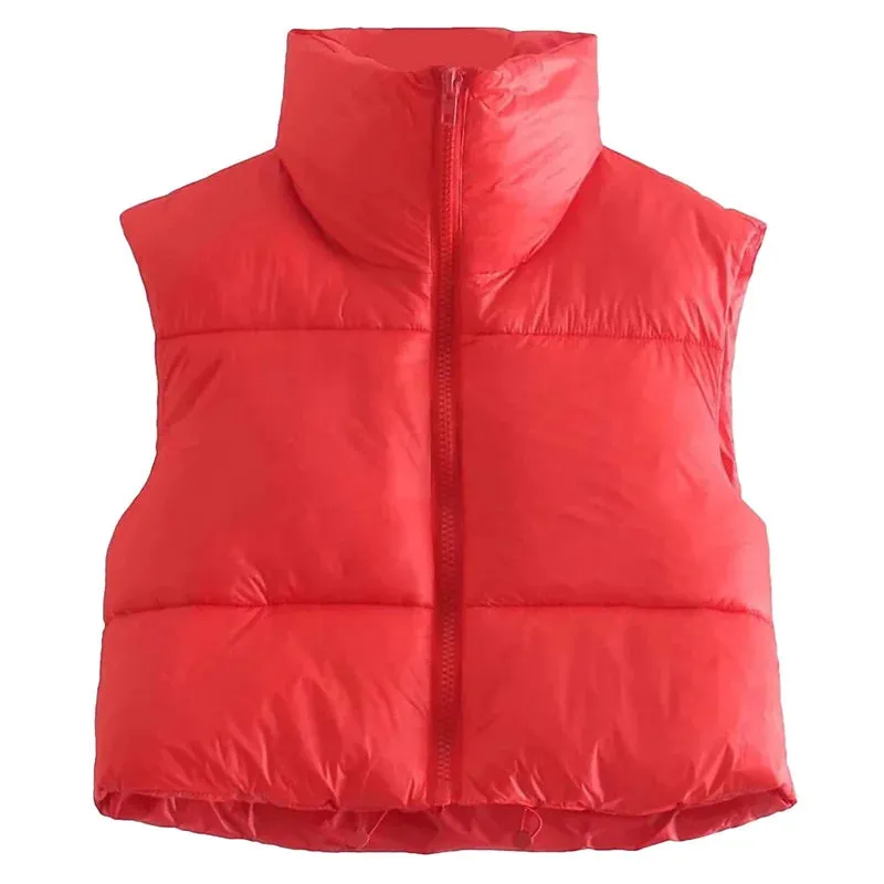 LVSANW Women Winter Warm Crop Waistcoat Sleeveless Stand Collar Double Sided Lightweight Puffer Vest 2025 Streetwear
