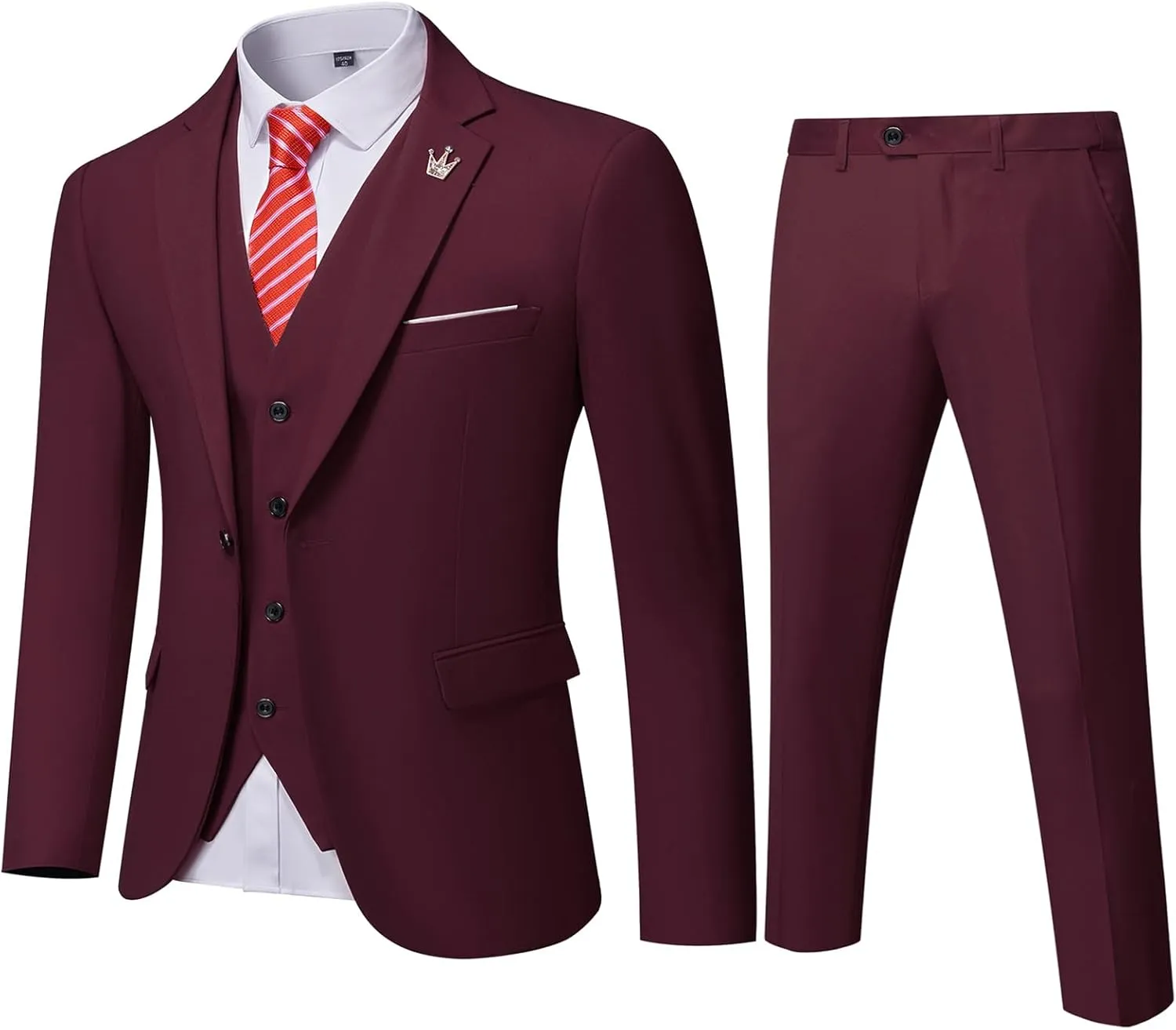 Men's 3 Pieces Slim Fit Suit Set, One Button Solid Jacket Vest Pants for Party, Business, Wedding, Homecoming