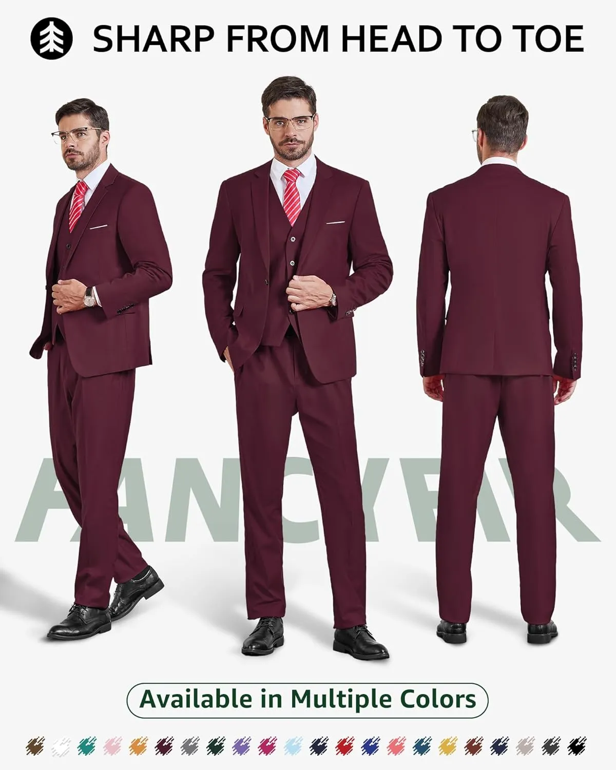 Men's 3 Pieces Slim Fit Suit Set, One Button Solid Jacket Vest Pants for Party, Business, Wedding, Homecoming