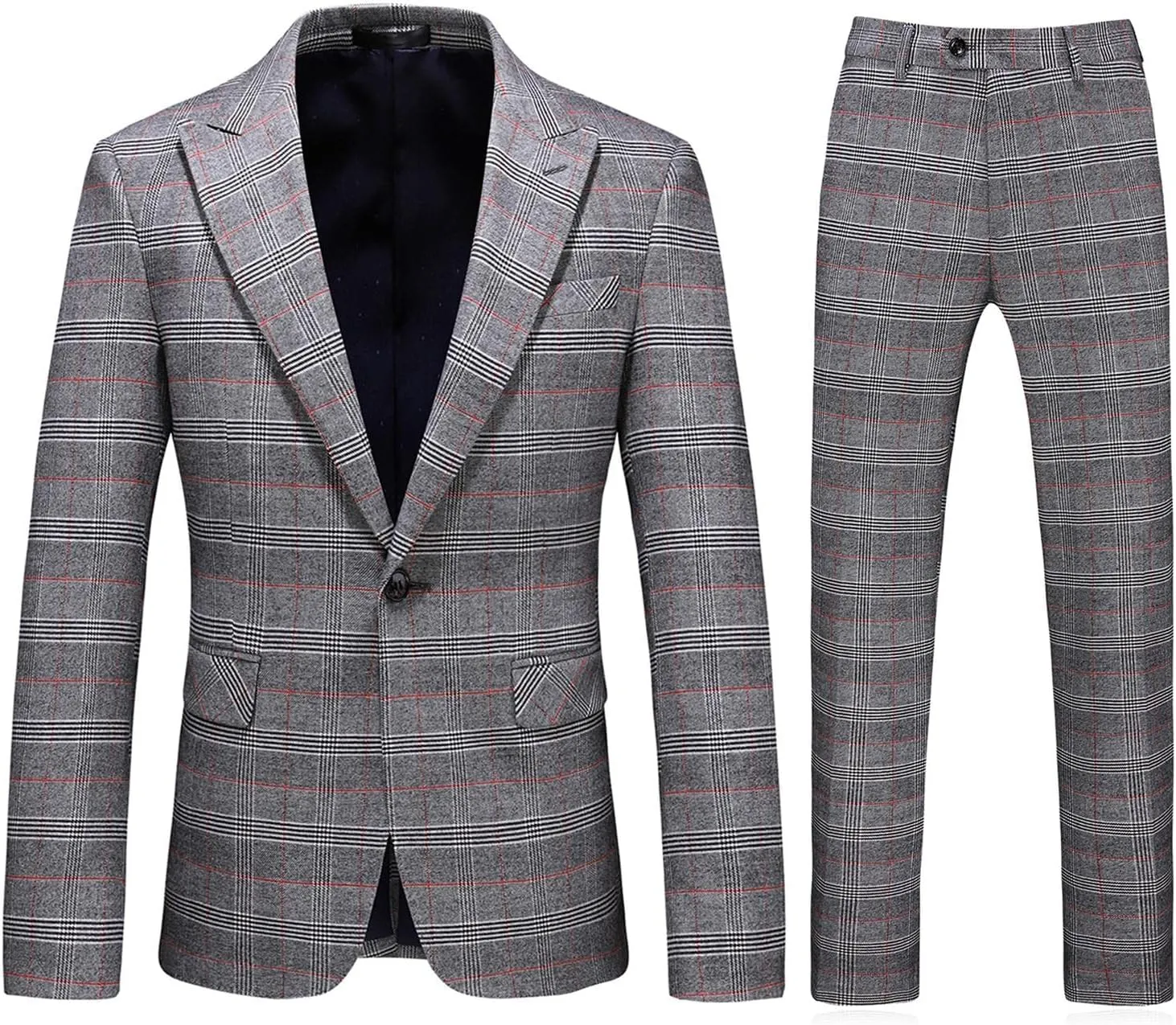 Mens Plaid Suit Slim Fit 2 Piece Casual Tuxedo Suit for Men Formal Blazer Pants Tuxedo Set for Wedding Business Party
