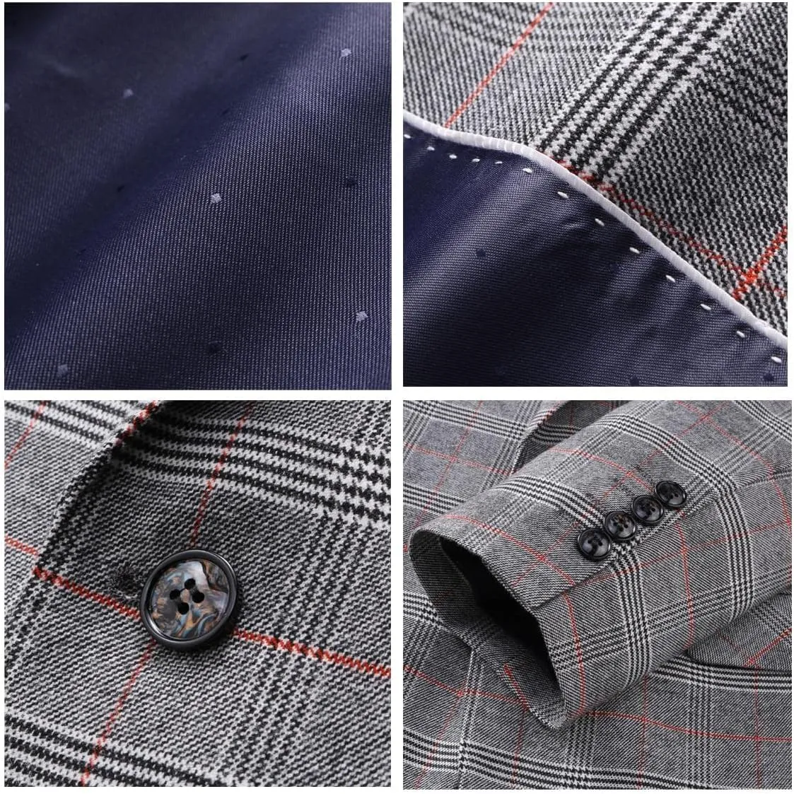 Mens Plaid Suit Slim Fit 2 Piece Casual Tuxedo Suit for Men Formal Blazer Pants Tuxedo Set for Wedding Business Party