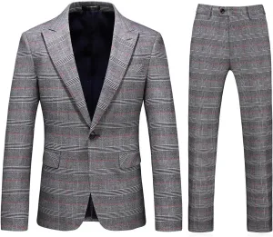 Mens Plaid Suit Slim Fit 2 Piece Casual Tuxedo Suit for Men Formal Blazer Pants Tuxedo Set for Wedding Business Party