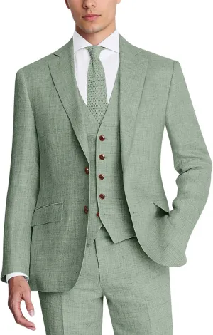 Men's Suit 3 Piece Linen Suits Slim Fit Suit Blazer Vest Pants Set Wedding Prom Tuxedos Business Casual Suit
