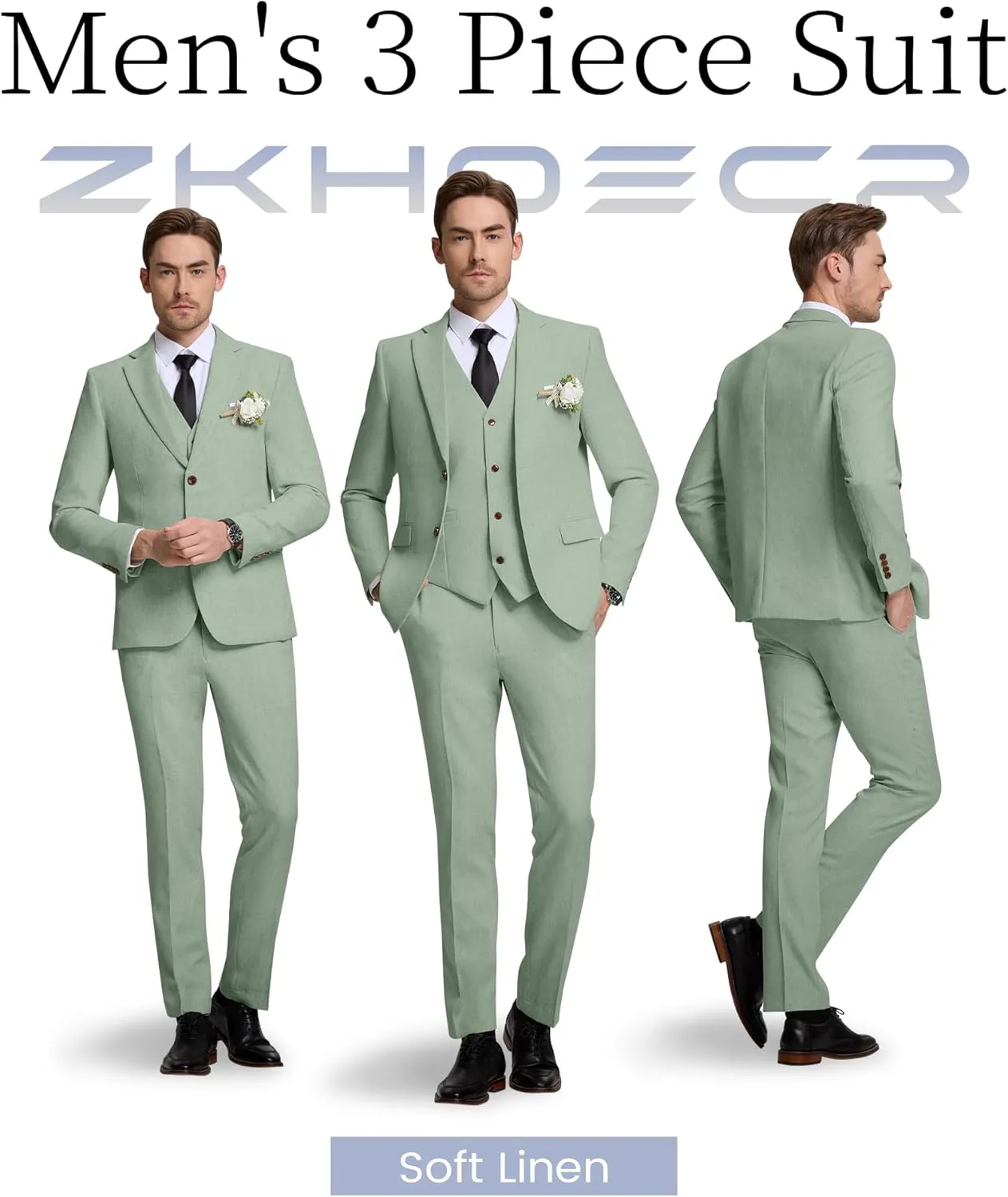 Men's Suit 3 Piece Linen Suits Slim Fit Suit Blazer Vest Pants Set Wedding Prom Tuxedos Business Casual Suit