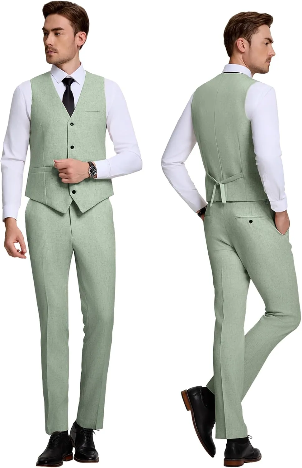 Men's Suit 3 Piece Linen Suits Slim Fit Suit Blazer Vest Pants Set Wedding Prom Tuxedos Business Casual Suit