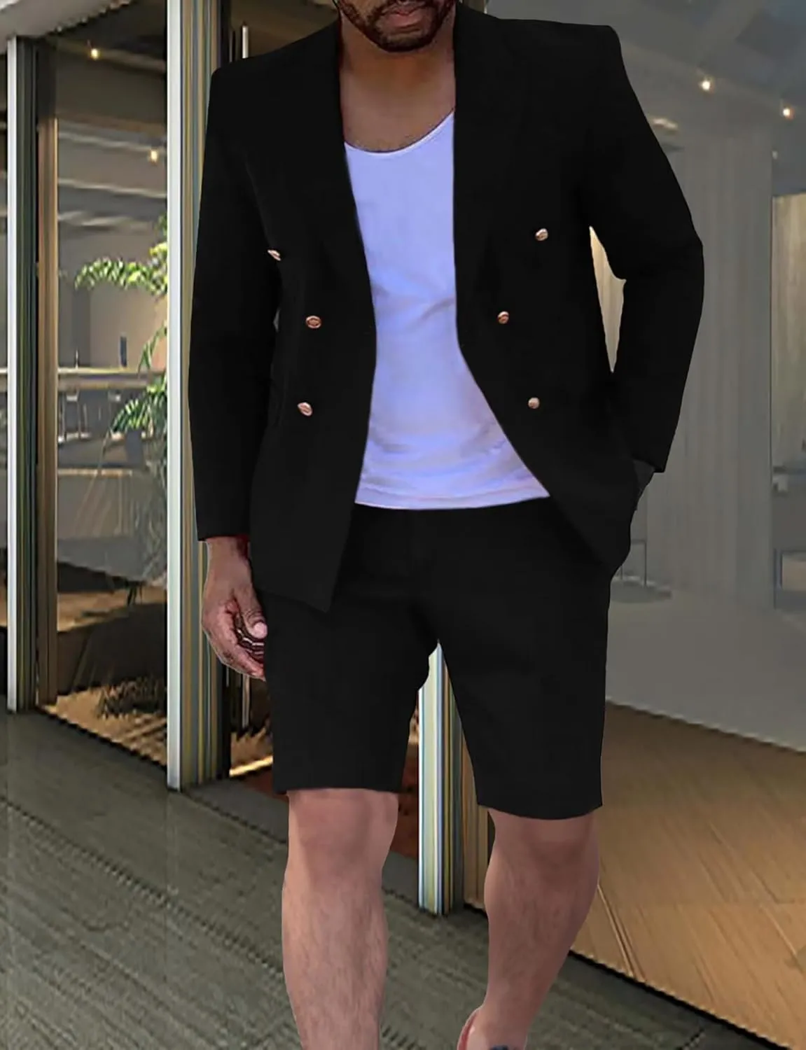 Men's Suit Slim Fit 2 Piece Short Suits for Men Casual Summer Business Suit Blazer and Short Pants Set