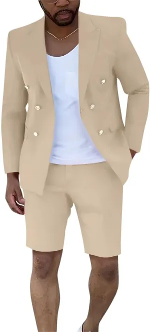 Men's Suit Slim Fit 2 Piece Short Suits for Men Casual Summer Business Suit Blazer and Short Pants Set