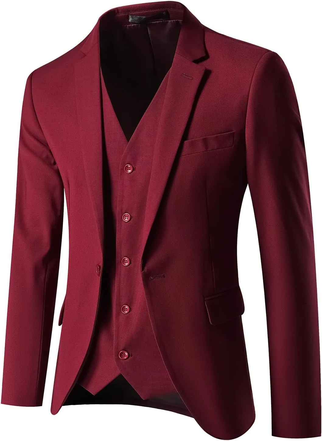 Mens Suit Slim Fit, 3 Piece Suit for Men, One Button Solid Jacket Vest Pants with Tie, Tuxedo Set