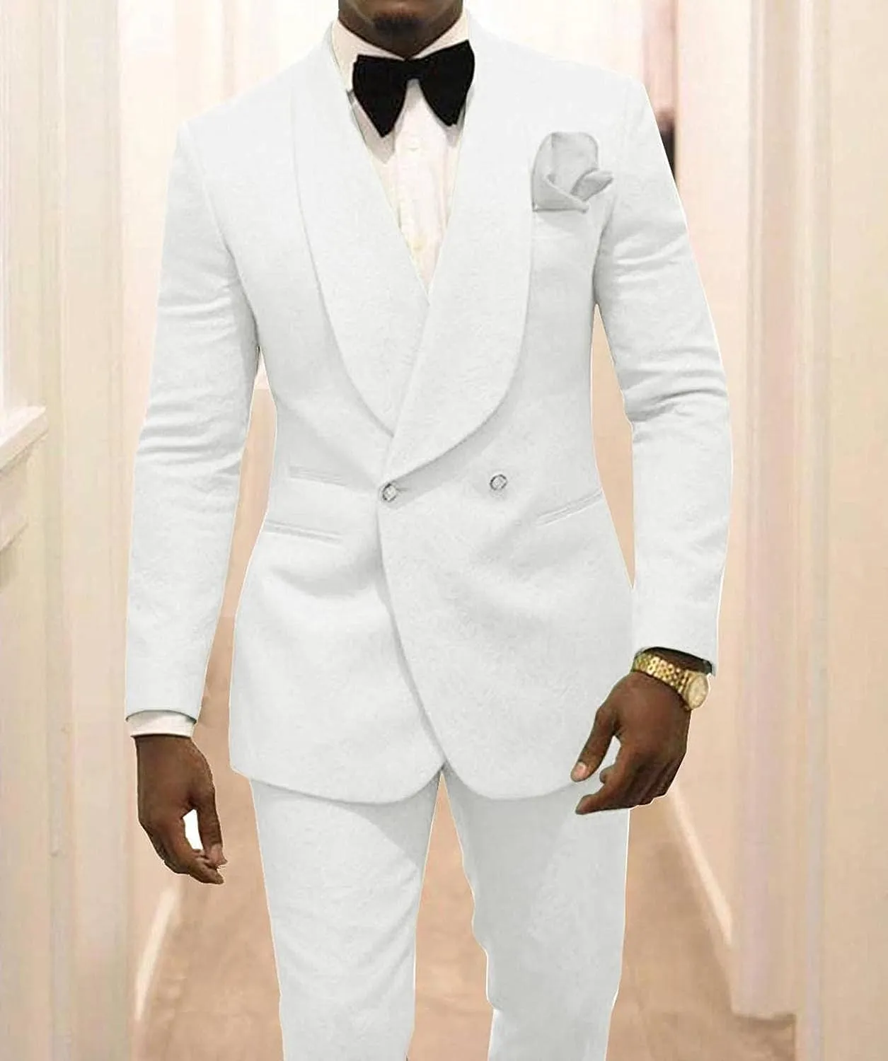 Men's Two Piece Shawl Lapel Suit Jacquard Tuxedo for Wedding Daily Business Blazer Pant Set