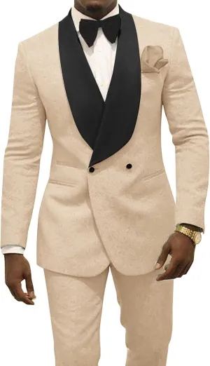 Men's Two Piece Shawl Lapel Suit Jacquard Tuxedo for Wedding Daily Business Blazer Pant Set