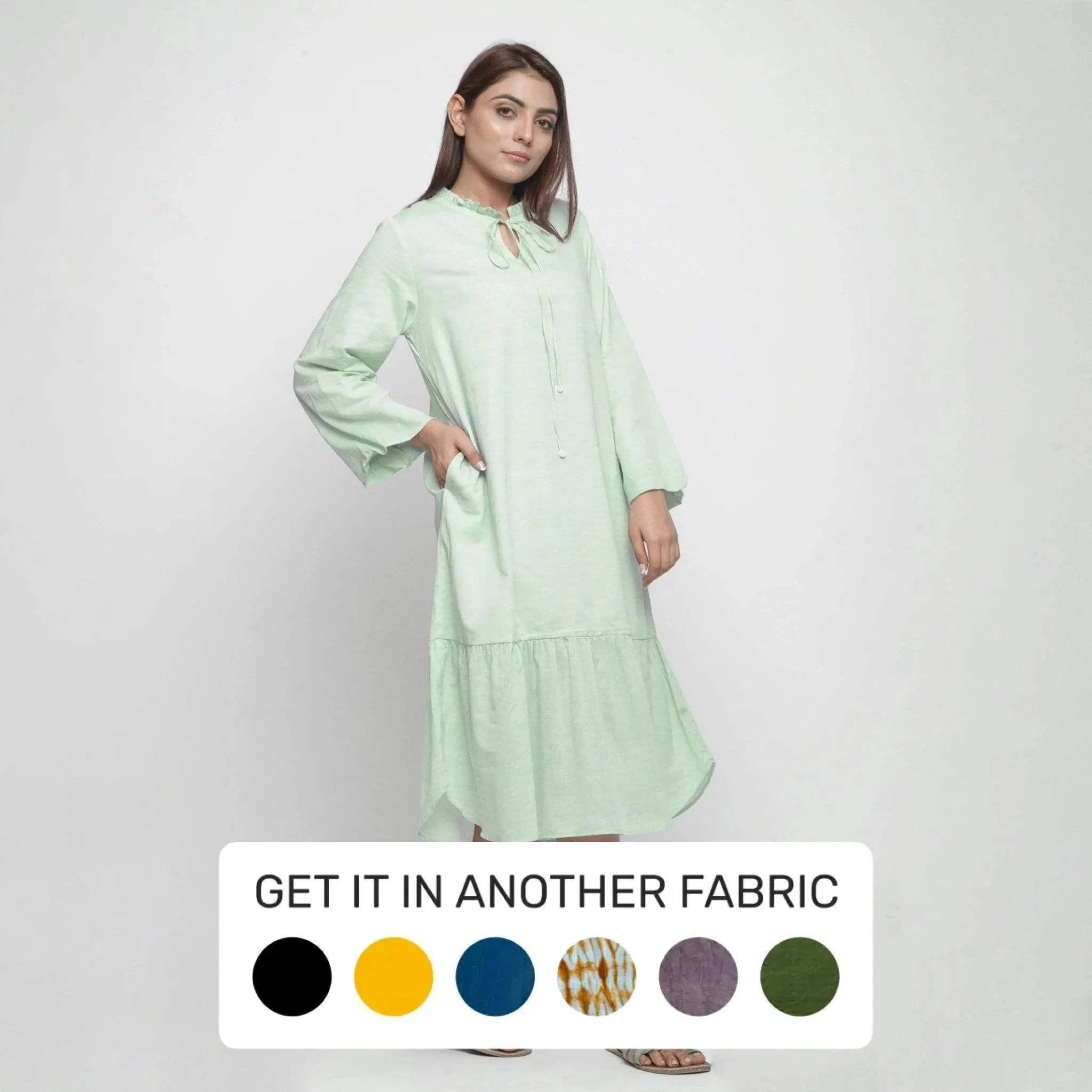 Mint Green Yarn Dyed Cotton Ruffled Midi Tier Dress