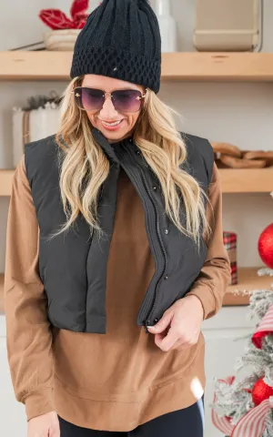 MONO B. Black Cropped High Neck Puffer Vest - Final Sale