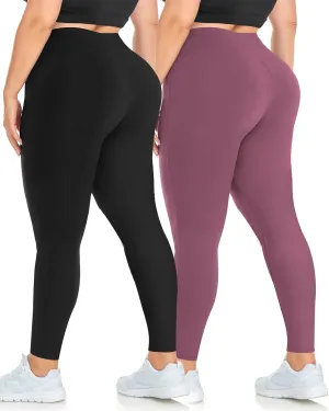 MOREFEEL Plus Size Leggings for Women-Stretchy X-Large-4X Tummy Control High Waist Spandex Workout Black Yoga Pants