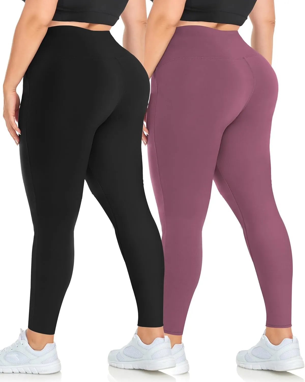 MOREFEEL Plus Size Leggings for Women-Stretchy X-Large-4X Tummy Control High Waist Spandex Workout Black Yoga Pants