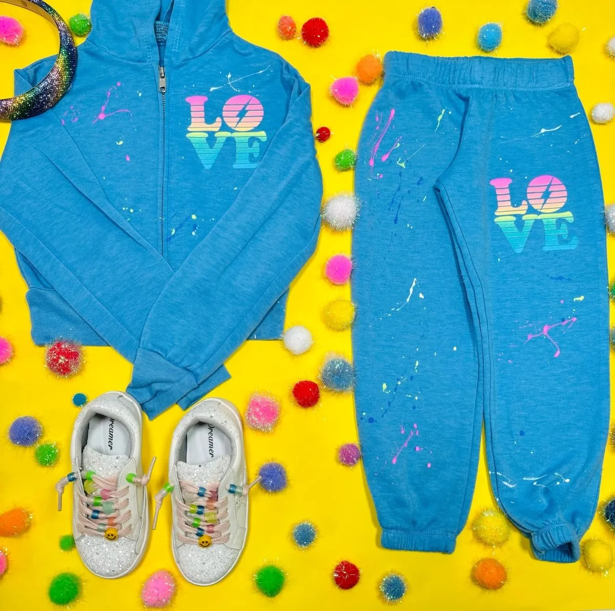 NEON LOVE PAINT SPLATTER ZIP UP HOODIE