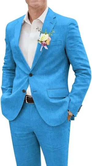 Netsky 2 Piece Linen Suits Mens Casual Linen Suit for Summer Beach Wedding Formal Business Suit Blazer Jacket Pants