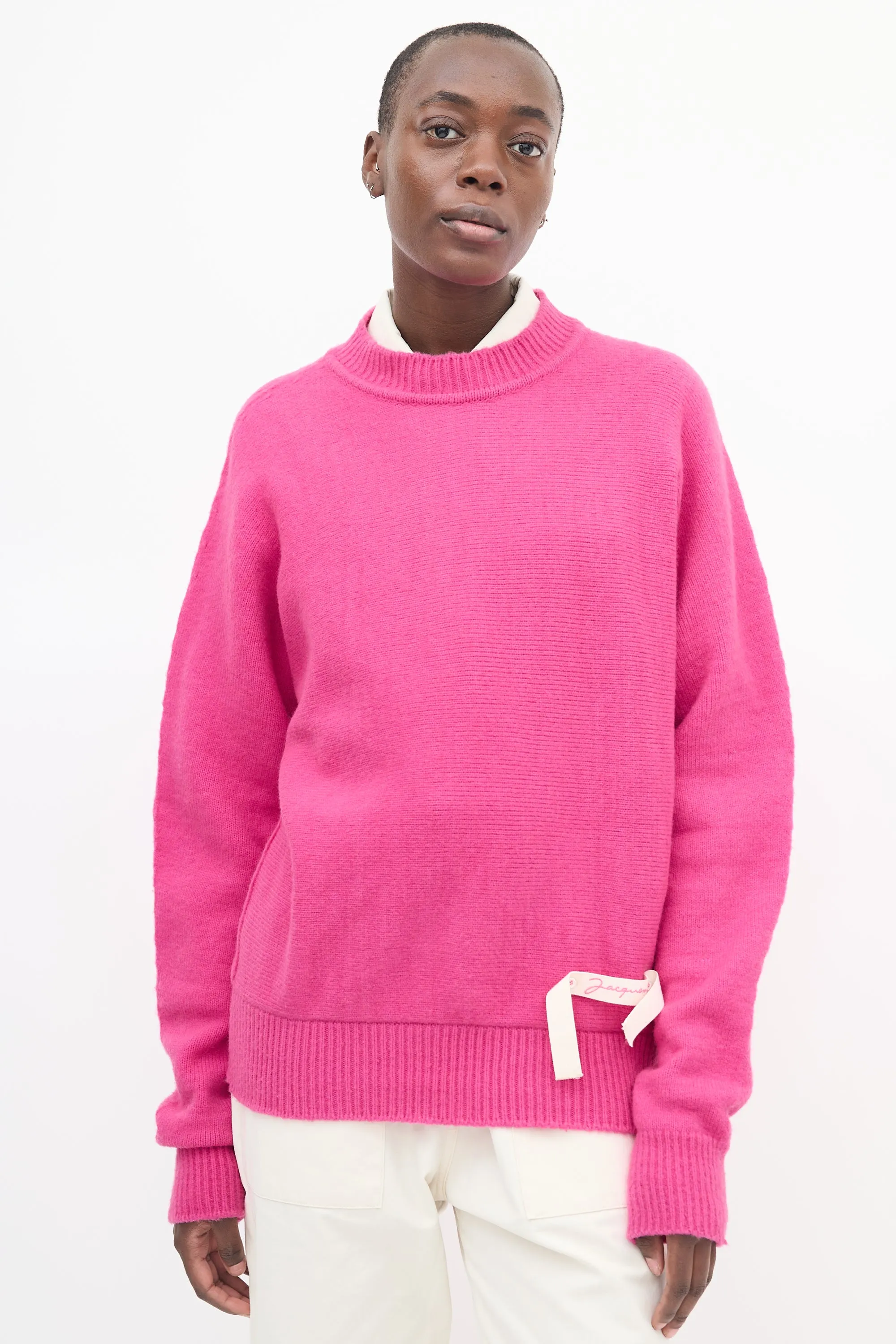 Pink Wool Grosgrain Logo Sweater