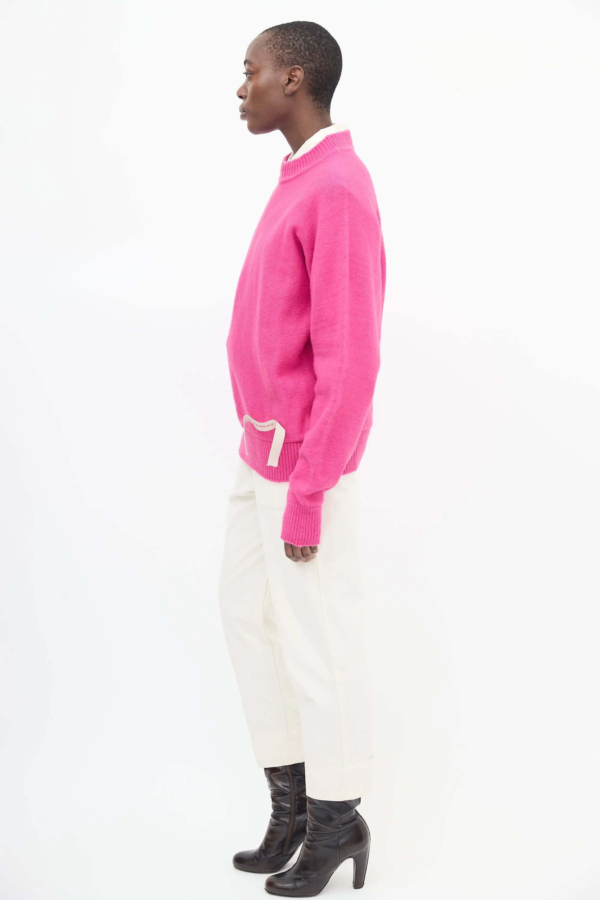 Pink Wool Grosgrain Logo Sweater