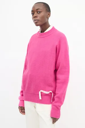 Pink Wool Grosgrain Logo Sweater